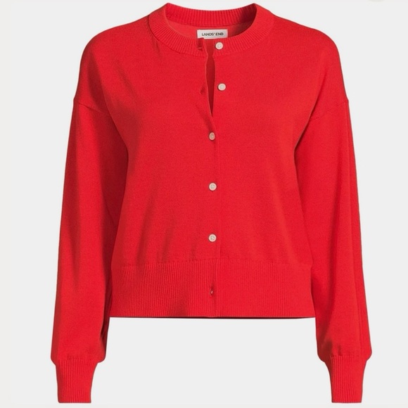 Lands' End Vibrant Red Cardigan NWOT - Picture 2 of 8